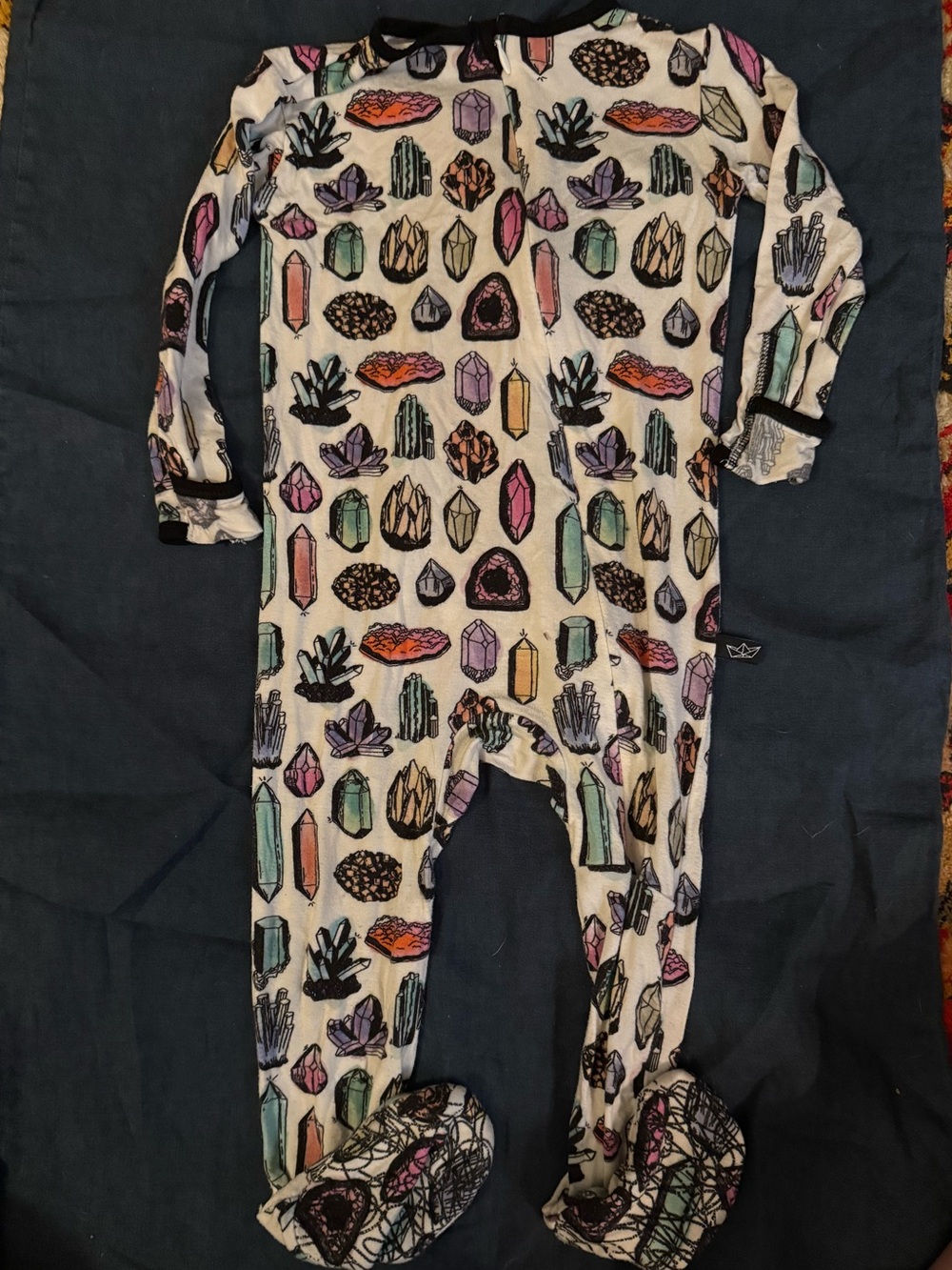 Kids Crystal-Print Footed One-Piece - White with Multicolor Gems